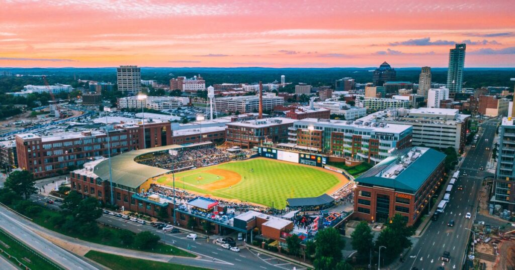 Arial view of the Durham Bulls Athletic Park