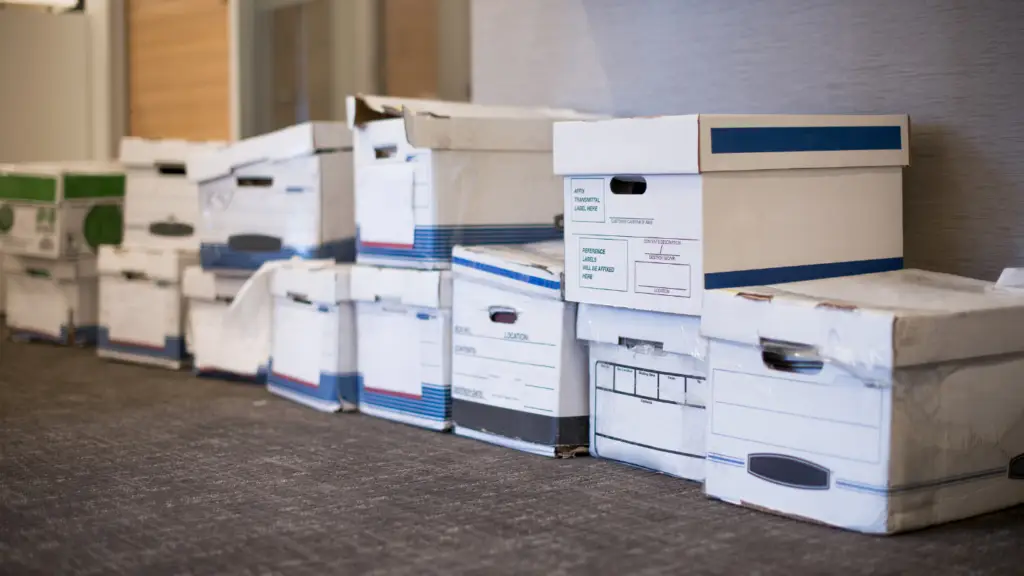 Boxes of documents in an office