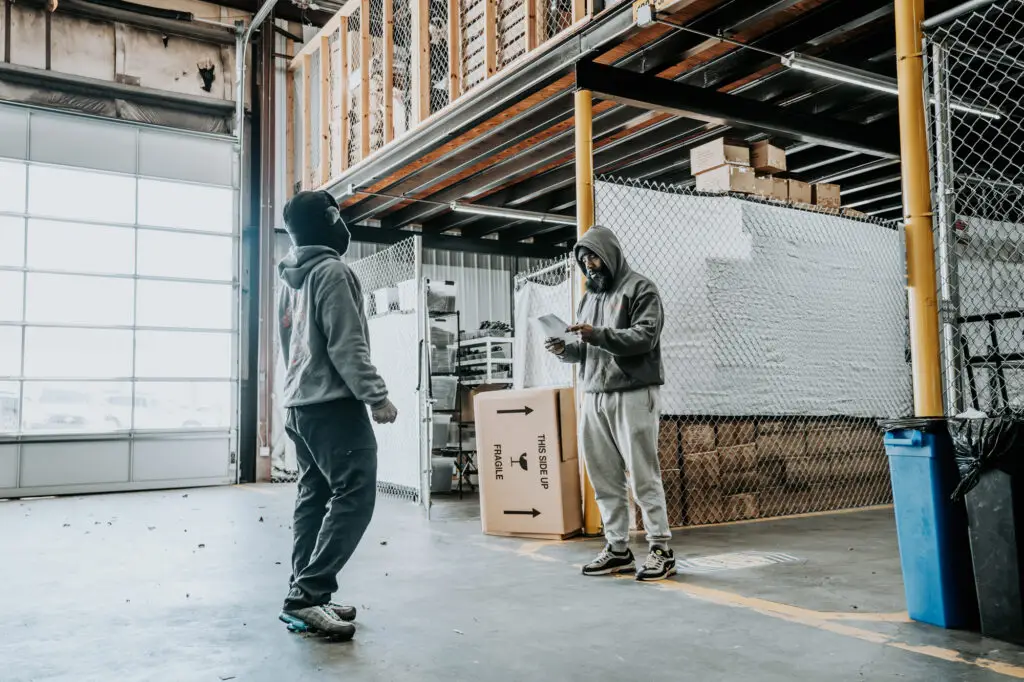 Wolf moving team members inside of the company storage facility