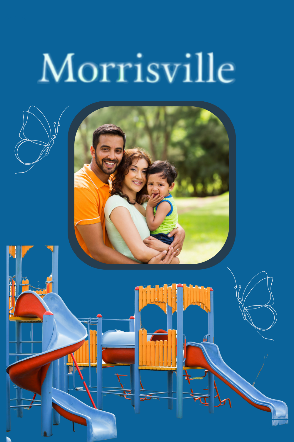 Smiling family at a park in Morrisville, NC